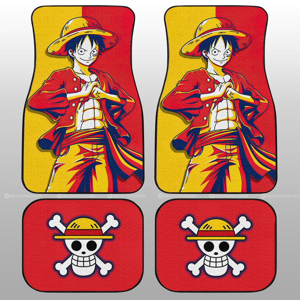 One Piece Car Mats One Piece Character Monkey D Luffy Jolly Roger Symbol Car Floor Mats Yellow Red