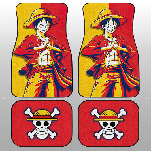 One Piece Car Mats One Piece Character Monkey D Luffy Jolly Roger Symbol Car Floor Mats Yellow Red