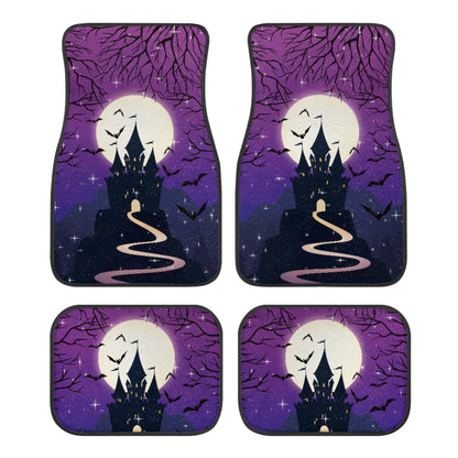 Halloween Car Mats Road To Haunted Castle Under Moonlight Car Floor Mats Black Purple