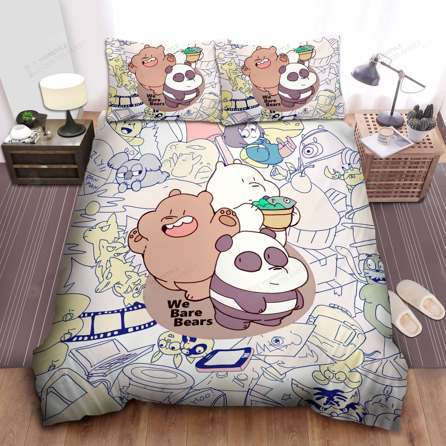 We Bare Bear Bedding Set We Bare Bears Characters Drawing Duvet Covers Colorful Unique Gift