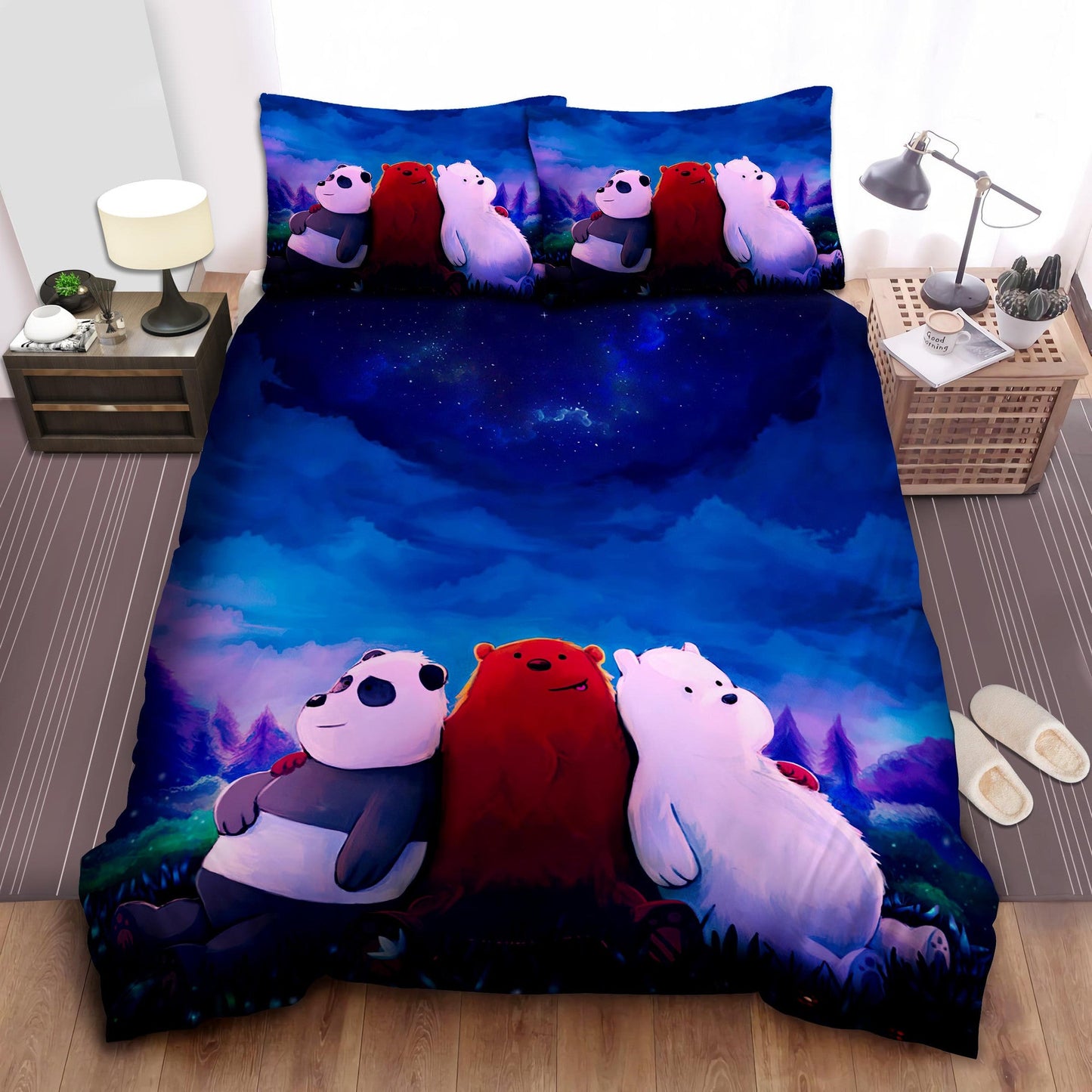 We Bare Bear Bedding Set We Bare Bears Under The Stars Duvet Covers Blue Unique Gift