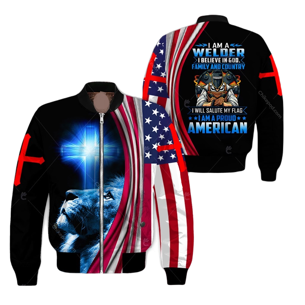 Jesus Bomber Jacket I Am A Welder I Believe In God Bomber Black Blue Unisex