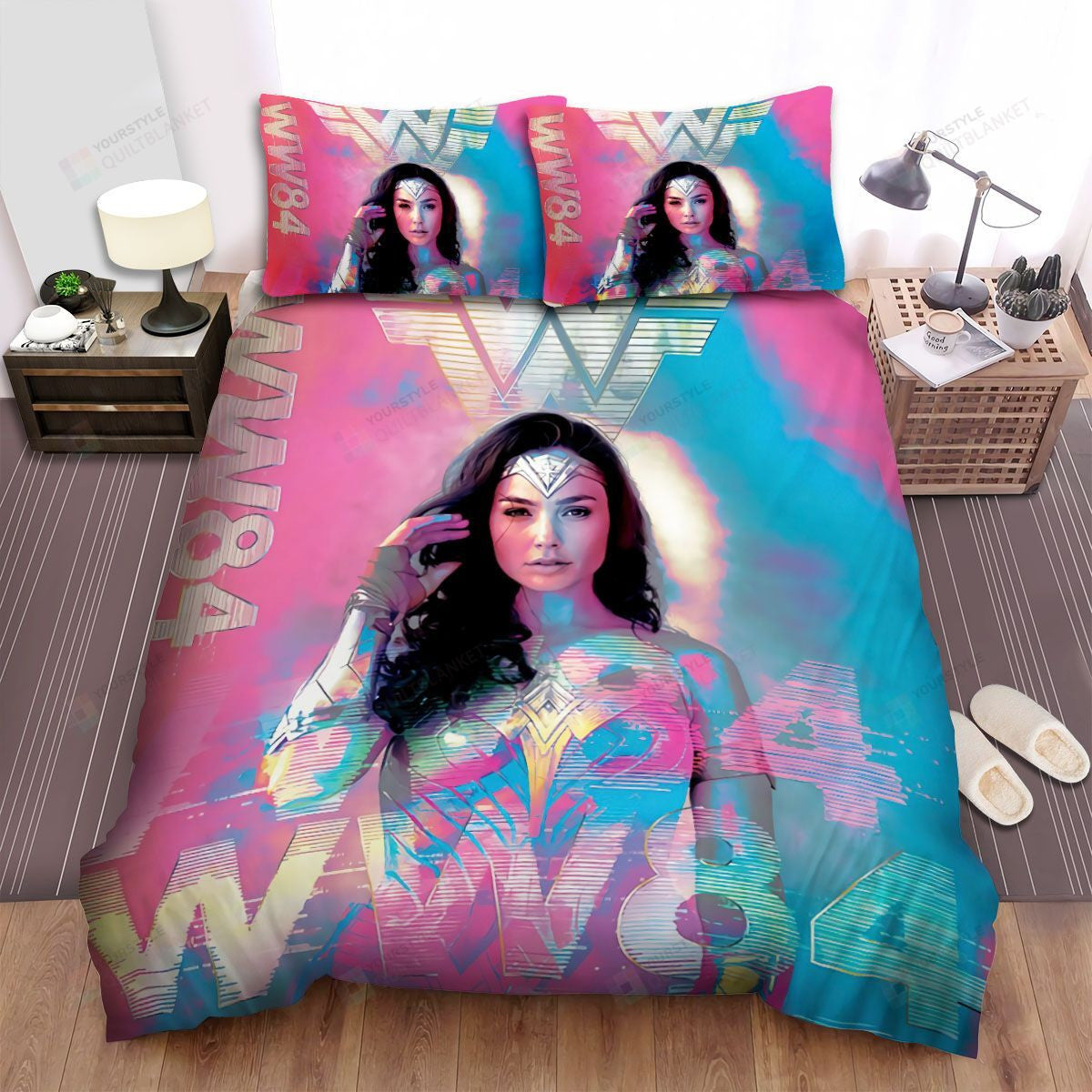 Wonder Woman Bedding Set DC Wonder Woman 1984 Movie Beauty Face Poster Duvet Covers Pink Blue Unique Gift