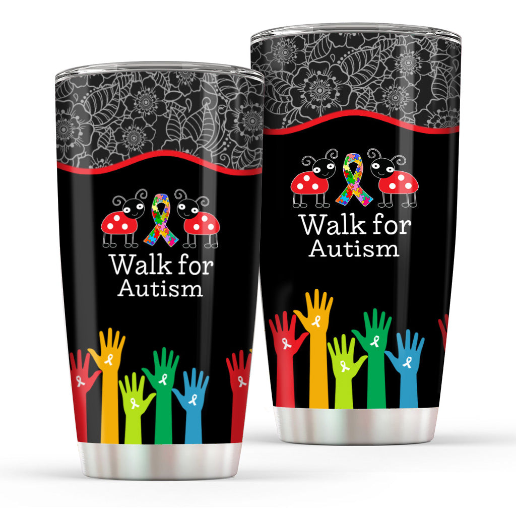 Autism Tumbler Walk For Autism Ladybugs Hand Pattern Tumbler Cup Black