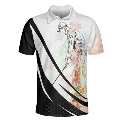 Golf Polo Shirt Watercolor Golfer Graphic Pattern Golf Shirts Black White For Men