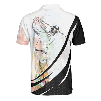 Golf Polo Shirt Watercolor Golfer Graphic Pattern Golf Shirts Black White For Men