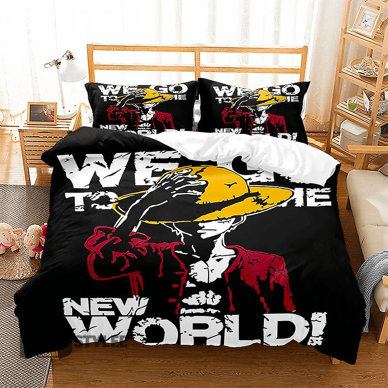 One Piece Bedding Set Luffy We Go To The New World Duvet Covers Black Unique Gift