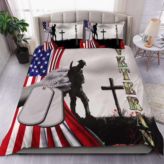 Veteran Bedding Set American Flag Veteran Dog Tag Duvet Covers Colorful Unique Gift