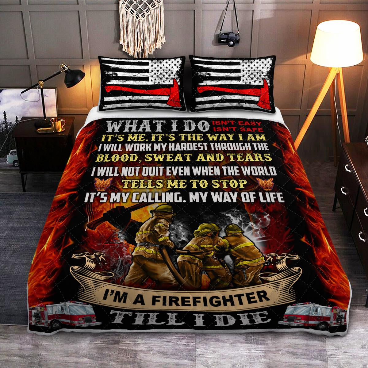 Firefighter Bedding Set What I Do Isn't Easy Or Safe Duvet Covers Black Red Unique Gift