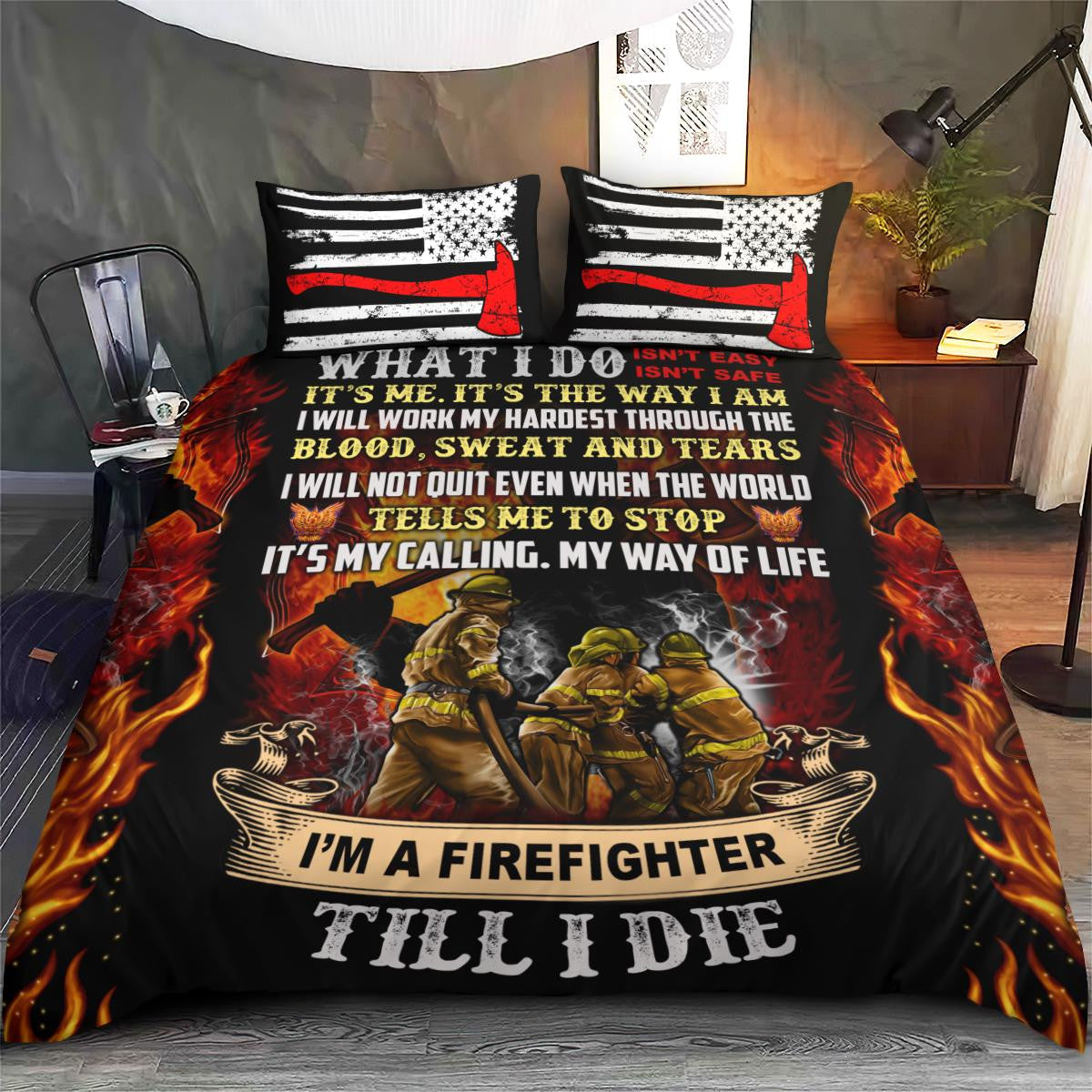 Firefighter Bedding Set What I Do Isn't Easy Or Safe Duvet Covers Black Red Unique Gift