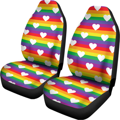 LGBT Car Seat Covers Heart Pattern On LGBT Pride Rainbow Seat Covers Colorful