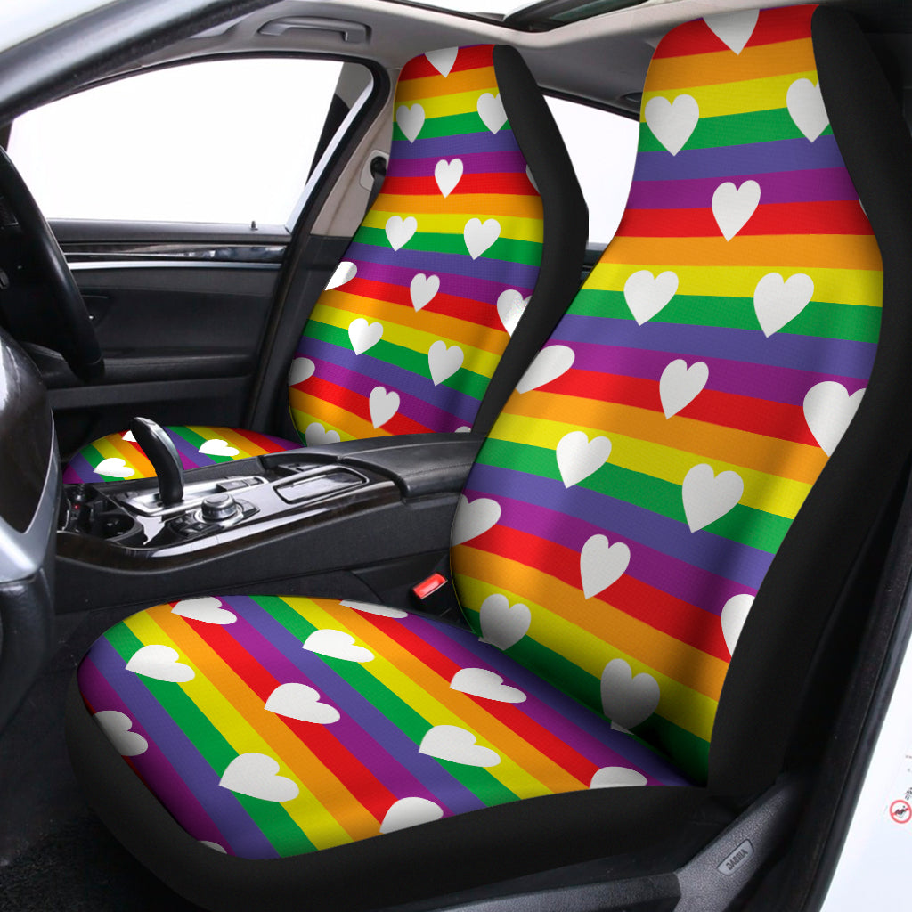 LGBT Car Seat Covers Heart Pattern On LGBT Pride Rainbow Seat Covers Colorful