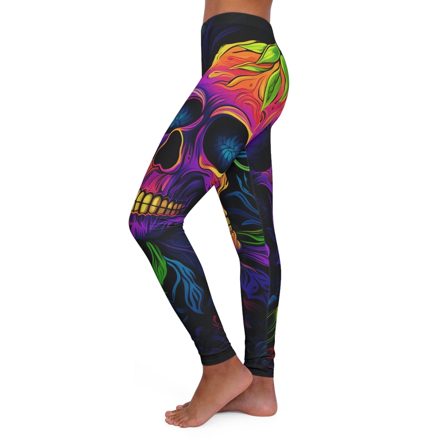 Skull Leggings Skull With Flower In The Eyes High Waisted Legging Colorful For Women