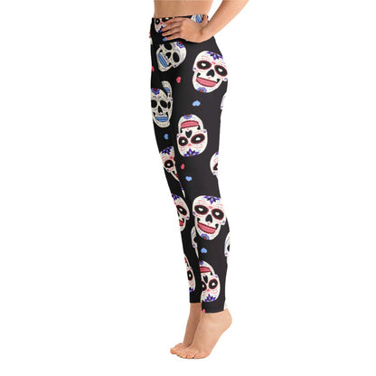 Skull Leggings Mexican Sugar Skulls Pattern High Waisted Legging Black White For Women