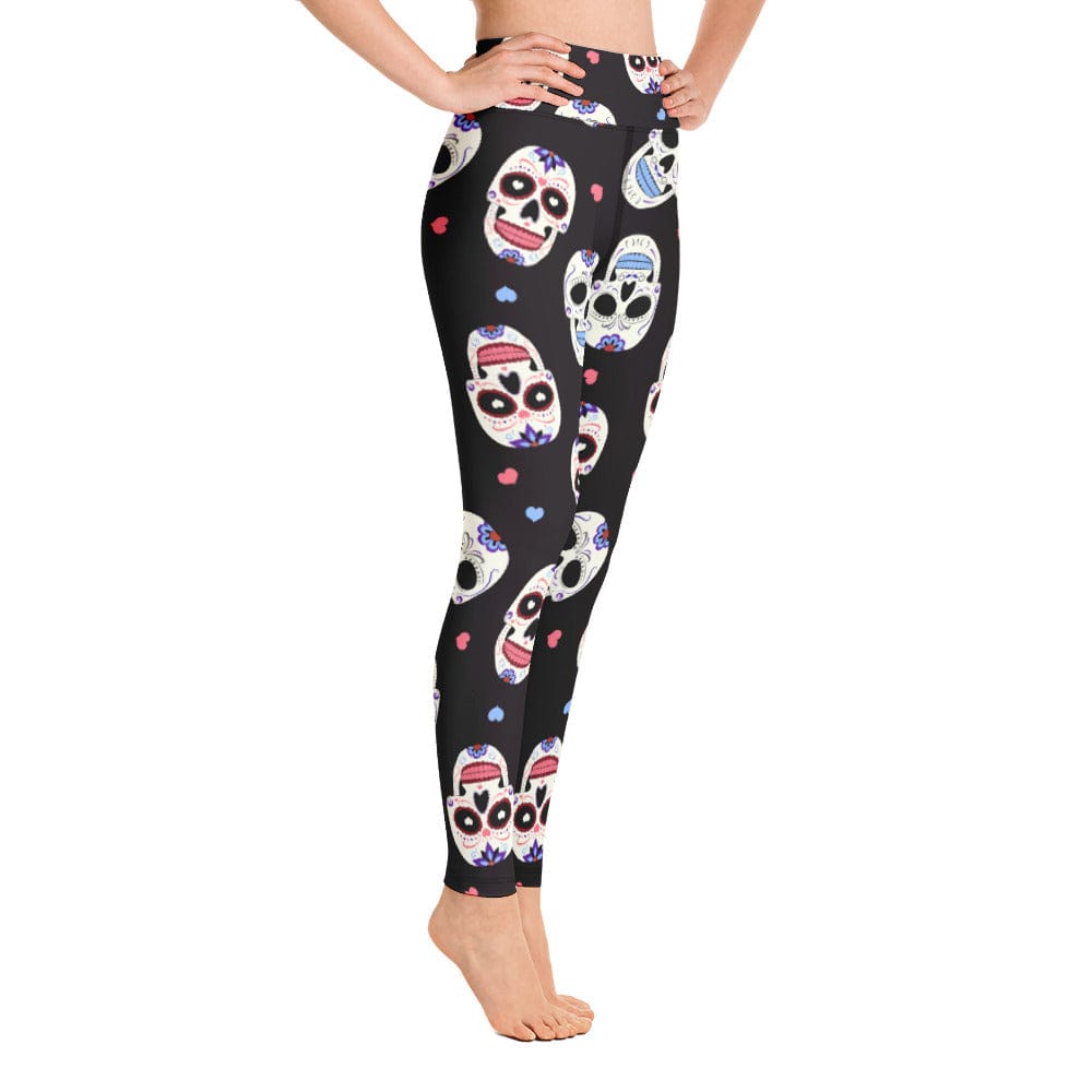 Skull Leggings Mexican Sugar Skulls Pattern High Waisted Legging Black White For Women