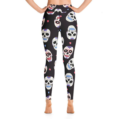 Skull Leggings Mexican Sugar Skulls Pattern High Waisted Legging Black White For Women