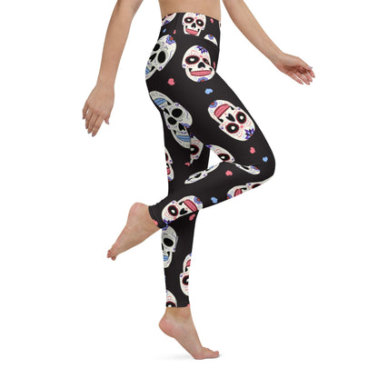 Skull Leggings Mexican Sugar Skulls Pattern High Waisted Legging Black White For Women