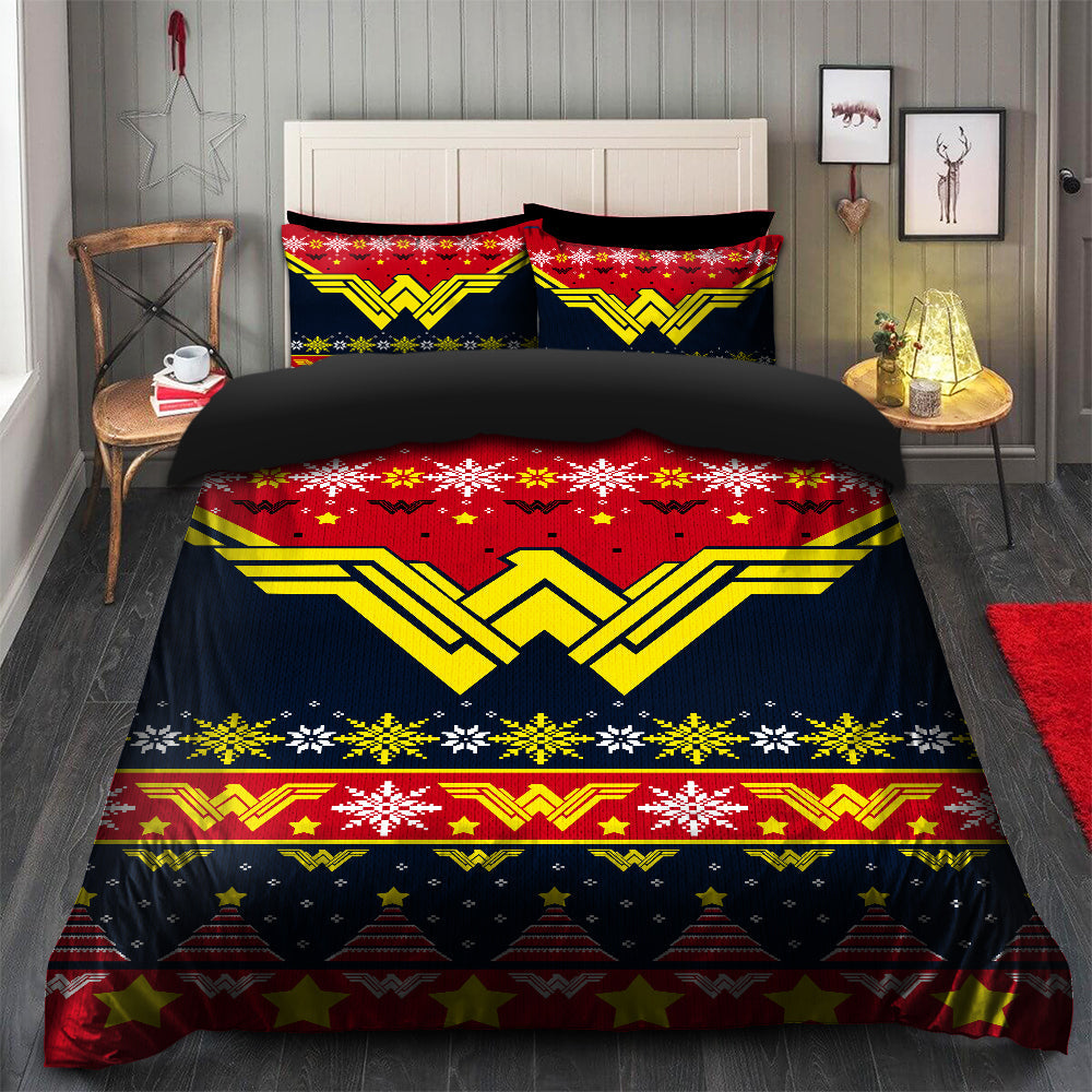 Wonder Woman Bedding Set DC Wonder Woman Christmas Snowflakes Pattern Duvet Covers Colorful Unique Gift