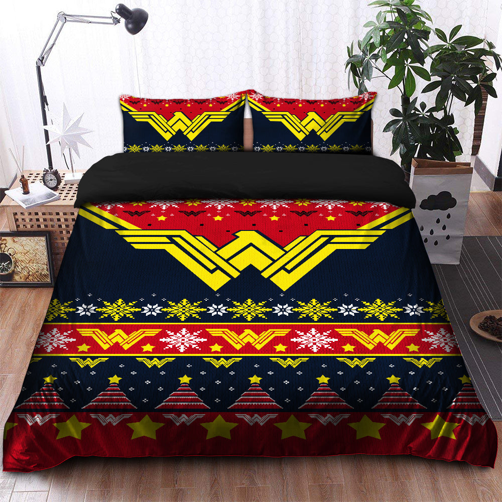 Wonder Woman Bedding Set DC Wonder Woman Christmas Snowflakes Pattern Duvet Covers Colorful Unique Gift