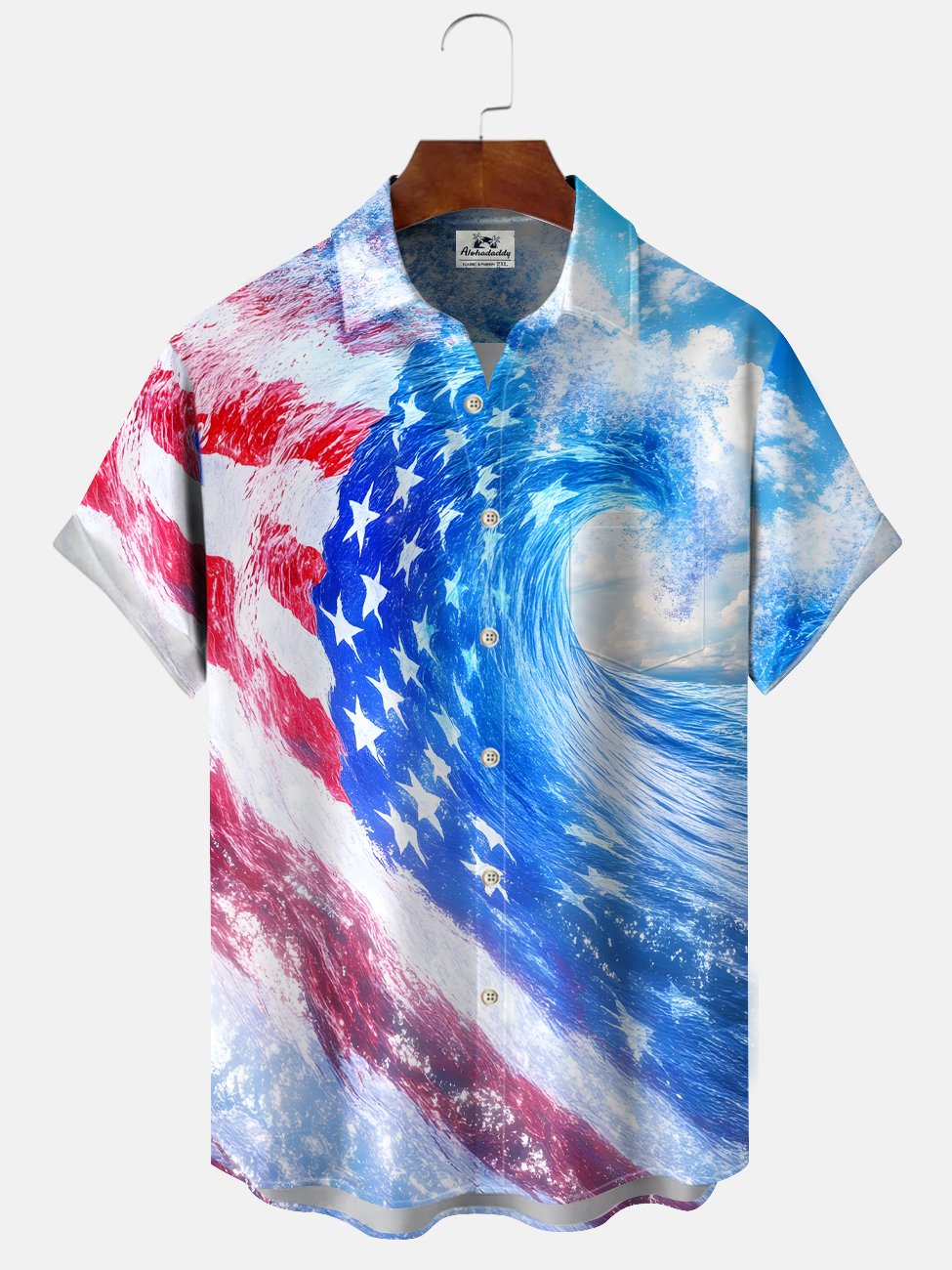 Alohadaddy Wave Flag Button Pocket Casual Short Sleeve Shirt
