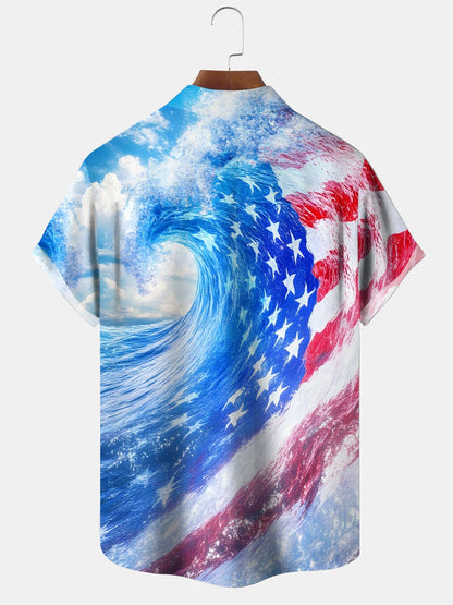 Alohadaddy Wave Flag Button Pocket Casual Short Sleeve Shirt