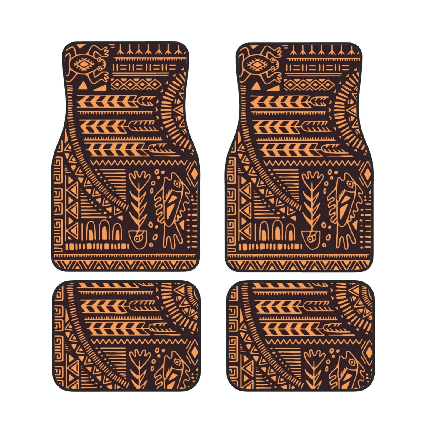 Native American Car Mats Abstract Rune Fish Plant Arrow Pattern Car Floor Mats Black Brown