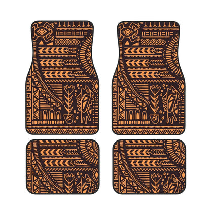 Native American Car Mats Abstract Rune Fish Plant Arrow Pattern Car Floor Mats Black Brown