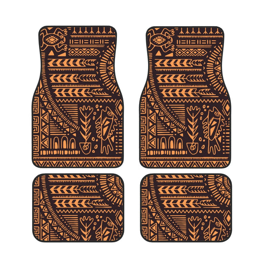 Native American Car Mats Abstract Rune Fish Plant Arrow Pattern Car Floor Mats Black Brown