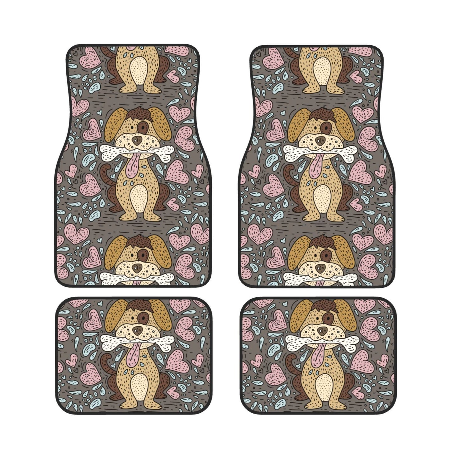 Dog Car Floor Mats Cute Dog With Bone Heart Pattern Pointillism Art Car Mats