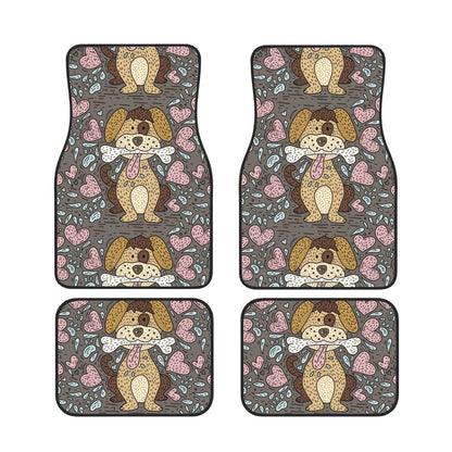 Dog Car Floor Mats Cute Dog With Bone Heart Pattern Pointillism Art Car Mats