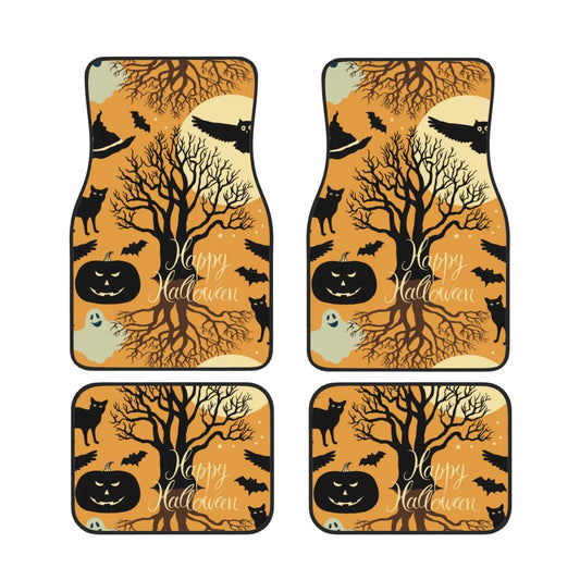 Halloween Car Mats Happy Halloween Haunted Tree Cat Pumpkin Car Floor Mats Black Orange