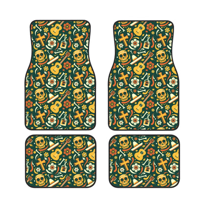 Halloween Car Mats Halloween Skull Wine Guitar Flower Pattern Car Floor Mats Colorful