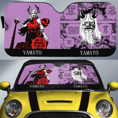 One Piece Car Sun Shade Yamato Graphic Symbol Manga Pattern Winshield Sun Shade Purple Black