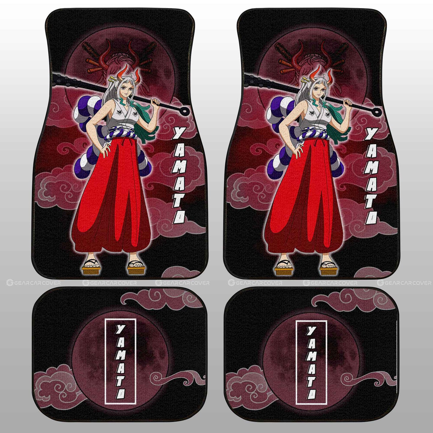 One Piece Car Mats Yamato Graphic Cloud And Moon Pattern Car Floor Mats Black Red