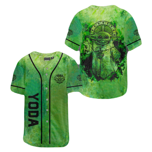 SW Baseball Jersey Yoda Graphic SW Jersey Shirt Green Unisex Adult New Release