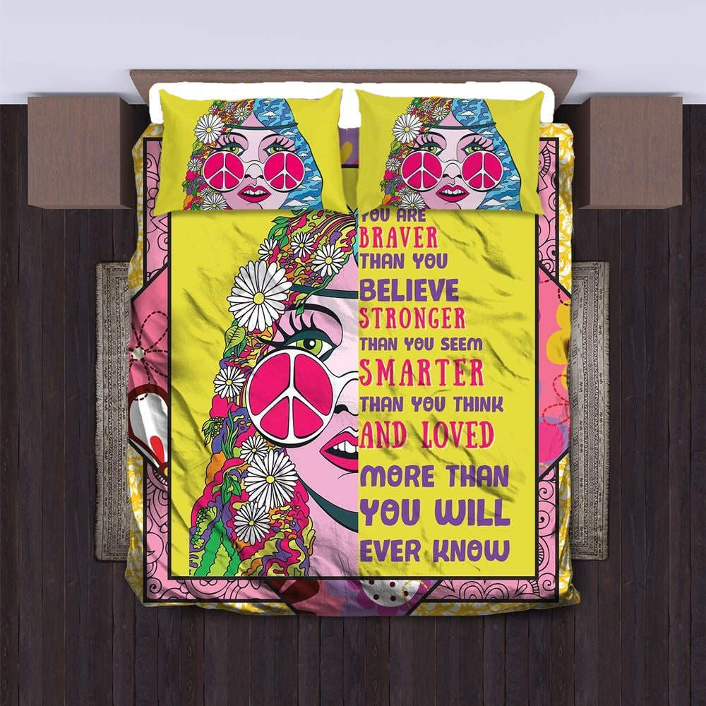 Hippie Bedding Set You Are Braver Than You Believe Duvet Covers Yellow Unique Gift