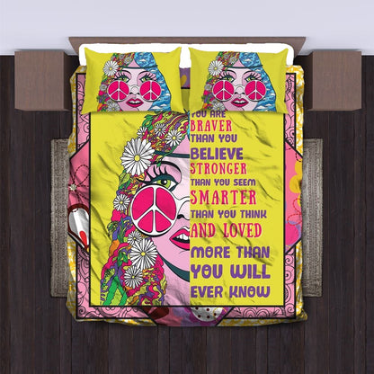 Hippie Bedding Set You Are Braver Than You Believe Duvet Covers Yellow Unique Gift