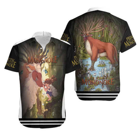 SGhibli Hawaii Shirt Princess Mononoke And The Forest God Hawaiian Shirt Black Green Unisex