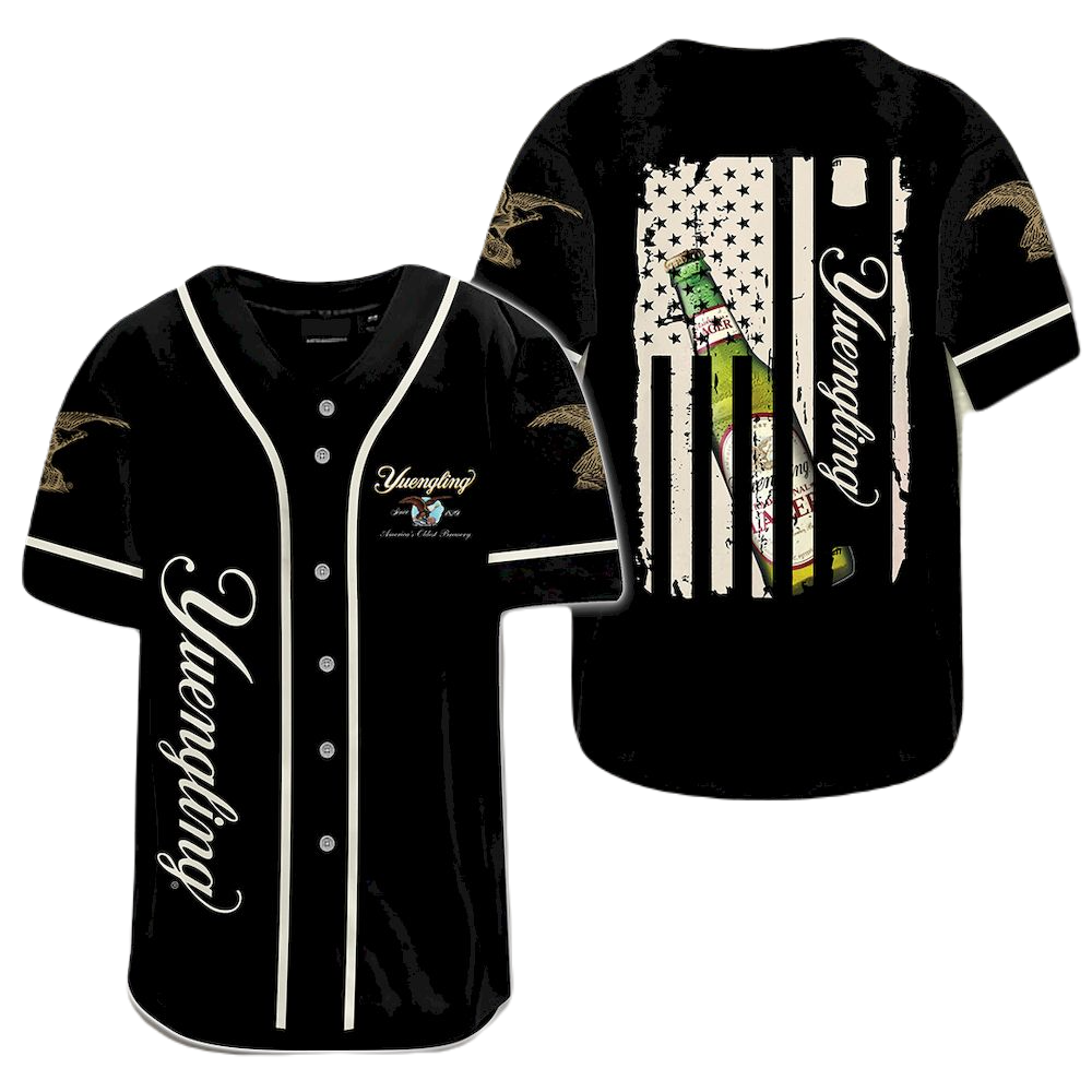 Yuengling Baseball Jersey Yuengling American Flag Graphic Jersey Shirt Black Unisex