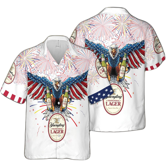 Yuengling Hawaii Shirt Yuengling Eagle Firework Graphic Hawaiian Shirt Colorful Unisex