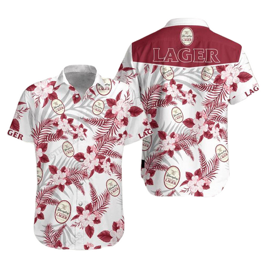 Yuengling Hawaii Shirt Yuengling Lager Hibiscus Flower Pattern Hawaiian Shirt White Red Unisex