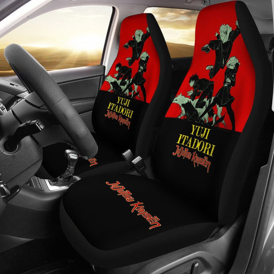 Jujutsu Kaisen Car Seat Covers Yuji Itadori Fights Along Friends Seat Covers Red Black