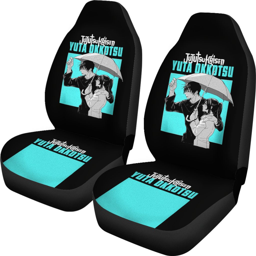 Jujutsu Kaisen Car Seat Covers Yuta Okkotsu Couple Graphic Seat Covers Black Blue