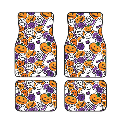 Halloween Car Mats Halloween Ghost Pumpkin Skull Bones Stickers Pattern Car Floor Mats Colorful