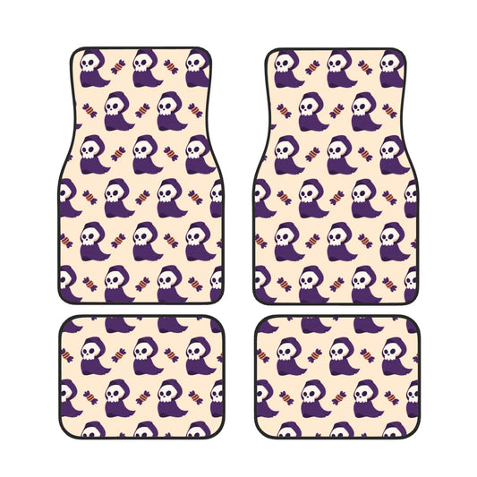 Halloween Car Mats Halloween Cute Reaper Candy Pattern Car Floor Mats Purple Yellow