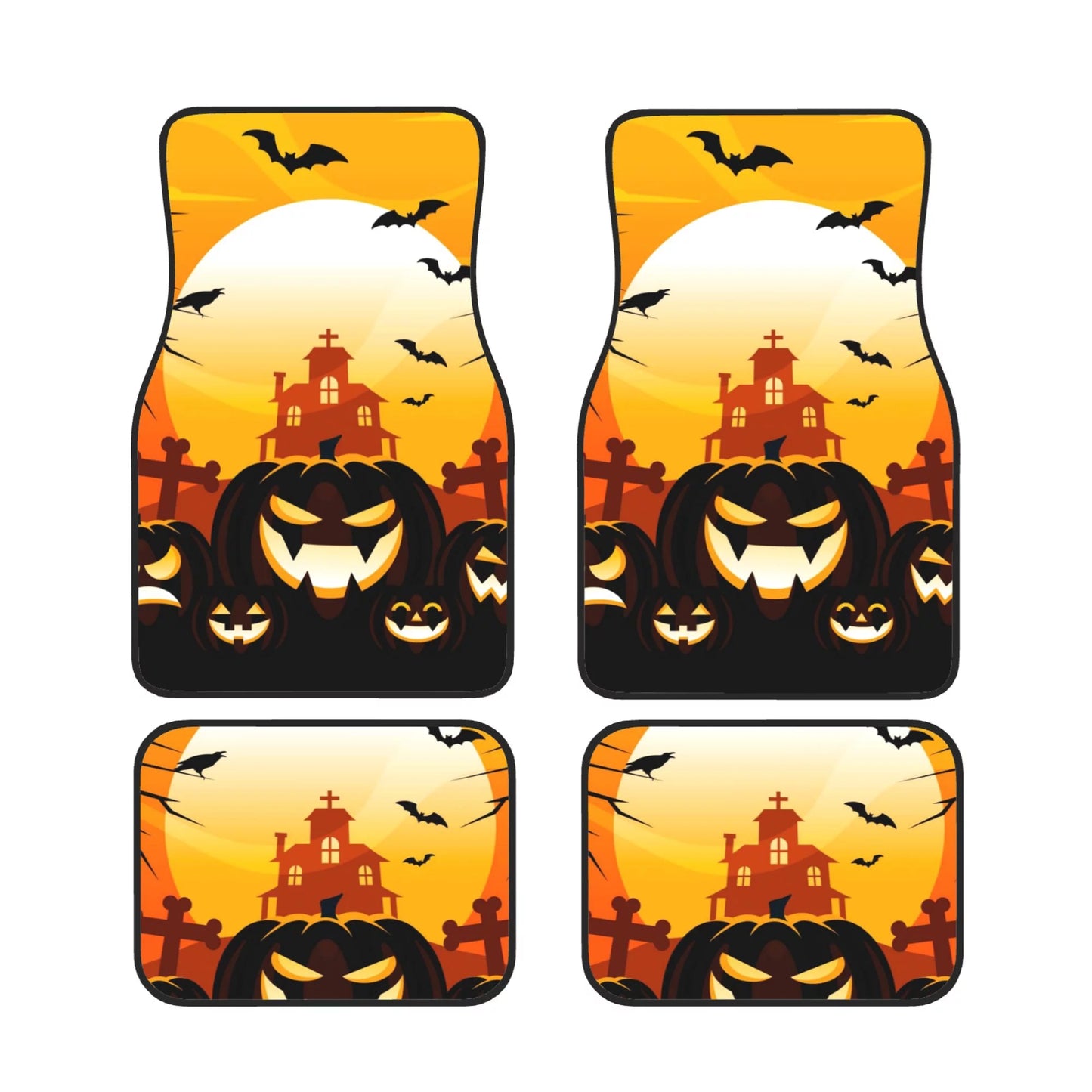 Halloween Car Mats Halloween Laughing Pumpkin Haunted House Car Floor Mats Black Orange