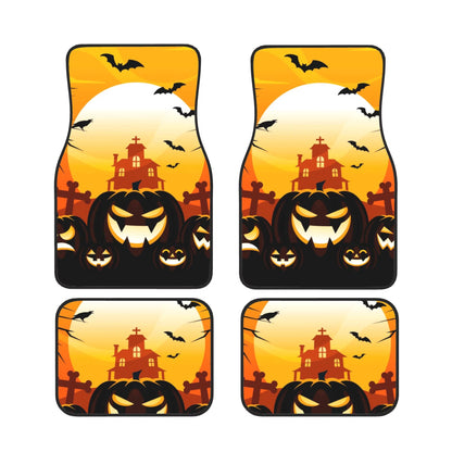 Halloween Car Mats Halloween Laughing Pumpkin Haunted House Car Floor Mats Black Orange