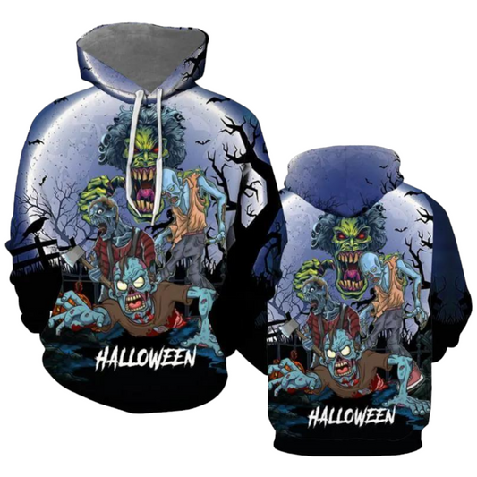 Zombie Hoodie Halloween Scary Zombie Walking Hoodie Black Purple Unisex