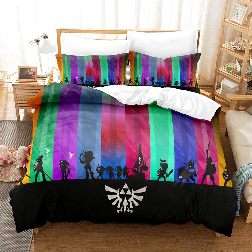 The Legend Of Zelda Bedding Set Link All Versions And Poses Silhouette Duvet Covers Colorful Unique Gift