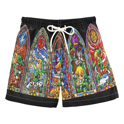 The Legend Of Zelda Shorts Link Fighting Poses Stained Glasses Beach Shorts Colorful